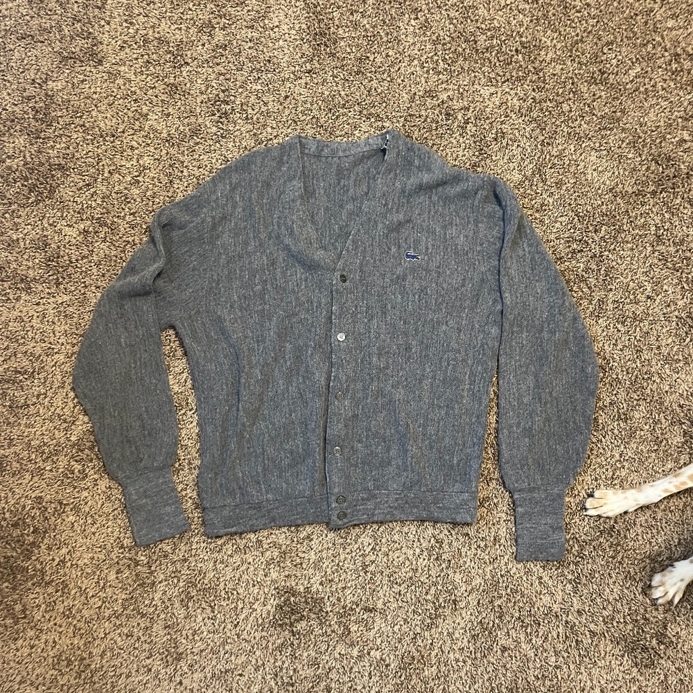 Vintage Lacoste Men's Button-up Sweater Grey Cardigan